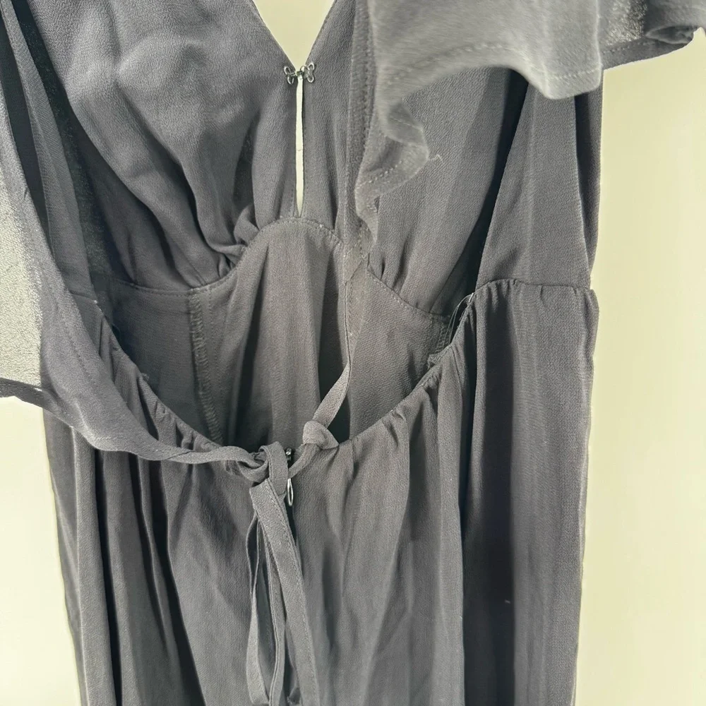 NWT Reformation Black V neck Chiffon Ruffle sleeve backless Mini Dress sz4